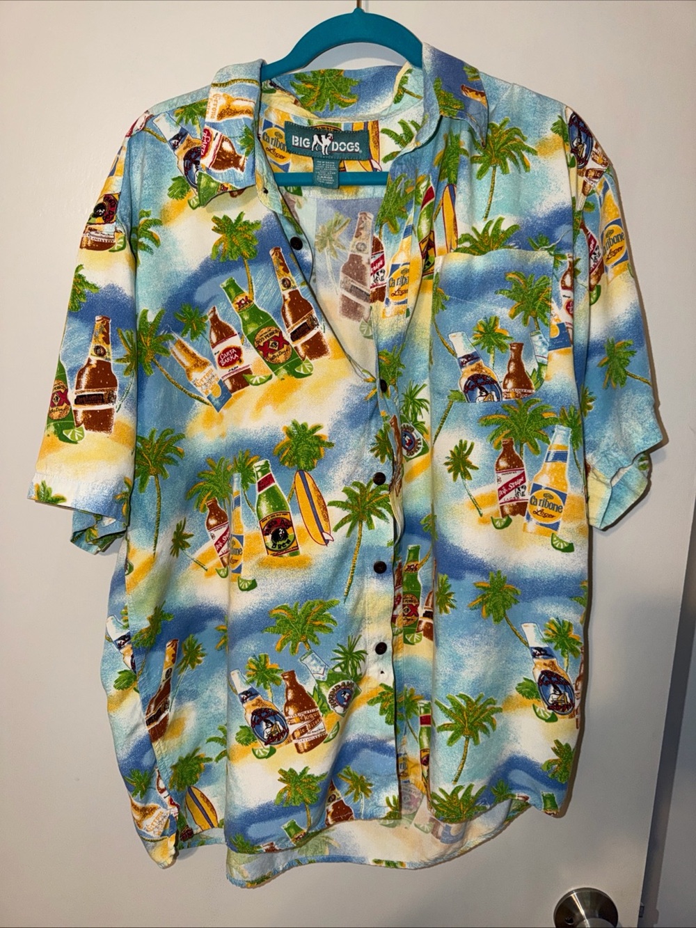 Big Dogs Blue Multi Tropical Beer Print Button-Up Shirt